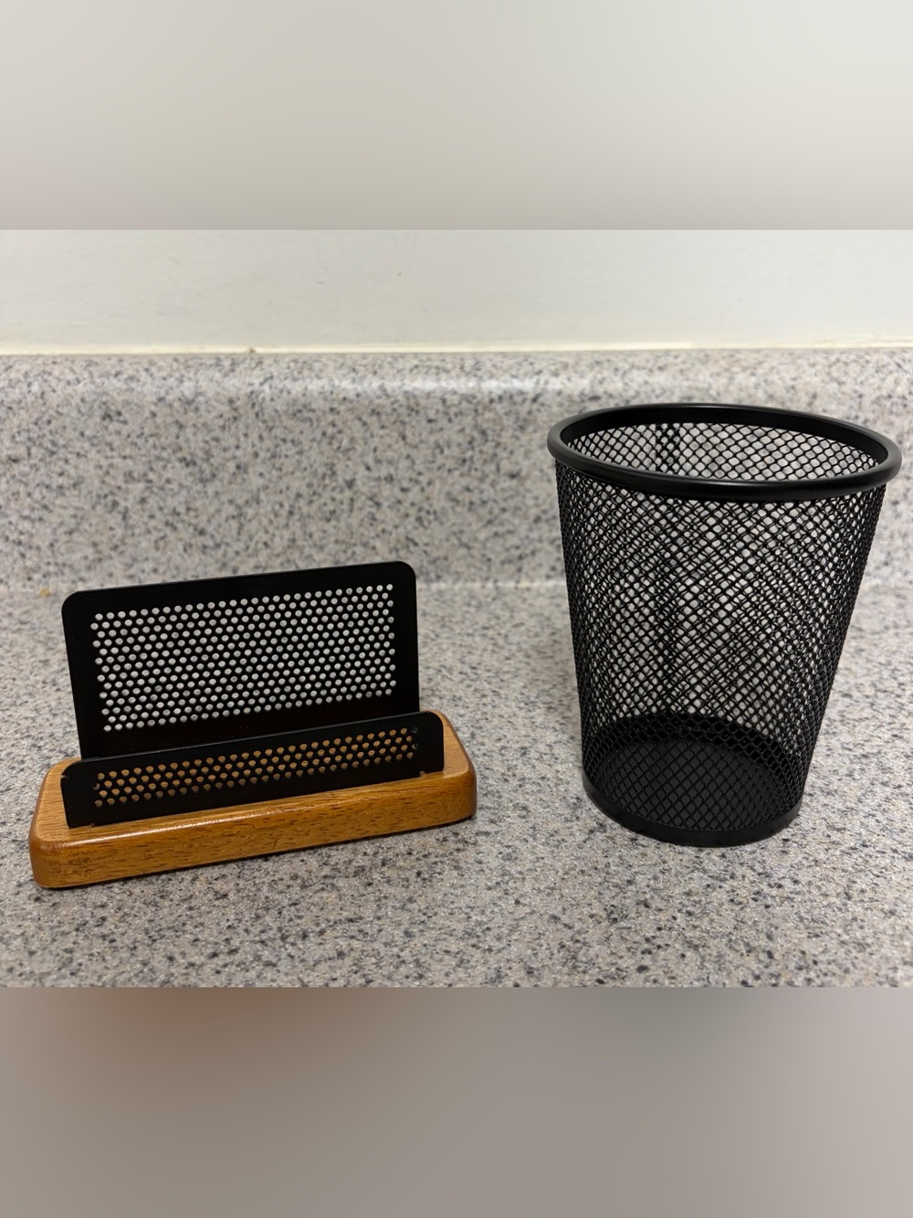 Black Metal Mesh Pen Holder & Business Card Holder